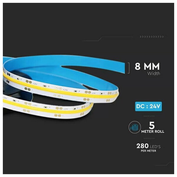 V-TAC Ταινία LED COB 24V 10W 960lm/m 421LEDs/m 120° IP20 Ζεστό Λευκό 212667 (5 μέτρα)