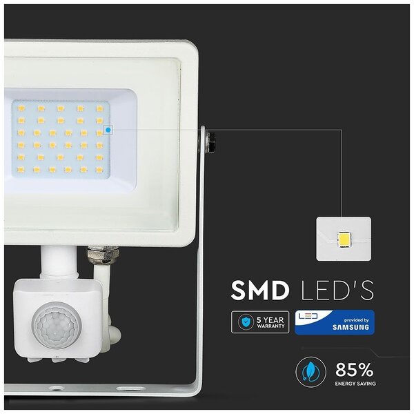 LED Προβολέας 30W slim SMD SAMSUNG CHIP με Ανιχνευτή Κίνησης IP65 Λευκός Θερμό Λευκό 5 Χρόνια Εγγύηση 457