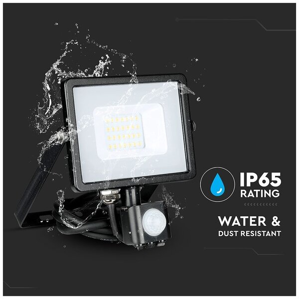 LED Προβολέας 20W slim SMD SAMSUNG CHIP με Ανιχνευτή Κίνησης IP65 Μαύρος Θερμό Λευκό 5 Χρόνια Εγγύηση 451