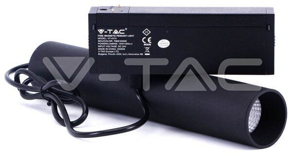 Φωτιστικό Κρεμαστό Μαγνητικό Ράγας V-TAC Track Light 15W LED 36° 24V Μαύρο Φως Ημέρας 7969