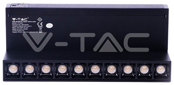 Φωτιστικό Μαγνητικό Ράγας V-TAC LED Track Light με 10LED 10x2W 30° 24V Μαύρο Φως Ημέρας 4000Κ 7965