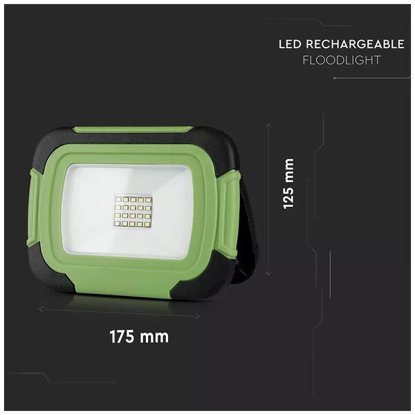 LED Προβολέας V-TAC 10W Samsung SMD με μπαταρία επαναφορτιζόμενος με USB και Λειτουργία SOS Ψυχρό Λευκό 502