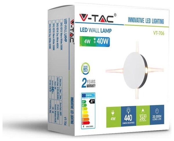 Φωτιστικό Τοίχου Σποτ V-TAC 4W με 4 Δέσμες Λευκό Στρογγυλό Αδιάβροχο 220V Θερμό Λευκό 8213