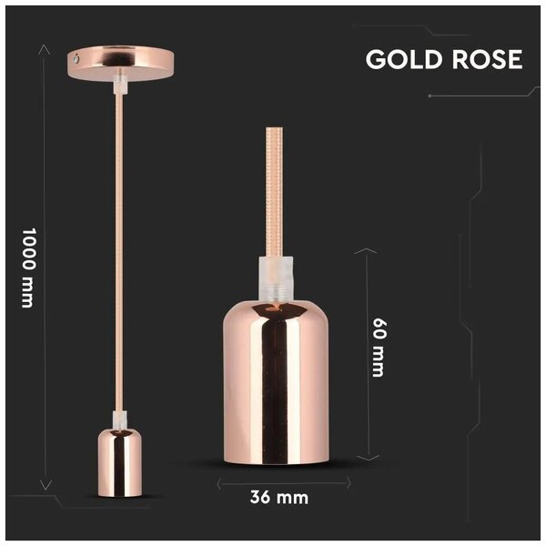 Κρεμαστό Φωτιστικό V-TAC ROSE GOLD με υφασμάτινο καλώδιο και ντουί Ε27 3777