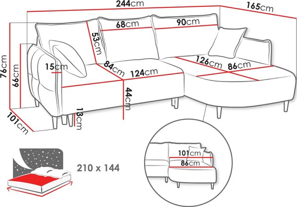 Γωνιακός καναπές Sycylia-Ekrou-Αριστερή - 244.00Χ165.00Χ76.00cm