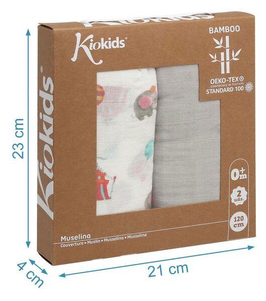Μουσελίνες/Πάνες Αγκαλιάς (Σετ 2τμχ) Kiokids Grey 3150
