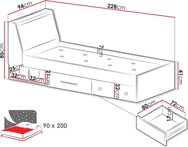 Κρεβάτι Step-120 x 200 εκ. - 124.00Χ228.00Χ85.00cm