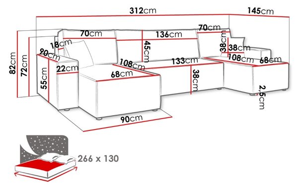 Γωνιακός καναπές Karla U-Gkri Anoixto - 312.00Χ145.00Χ82.00cm