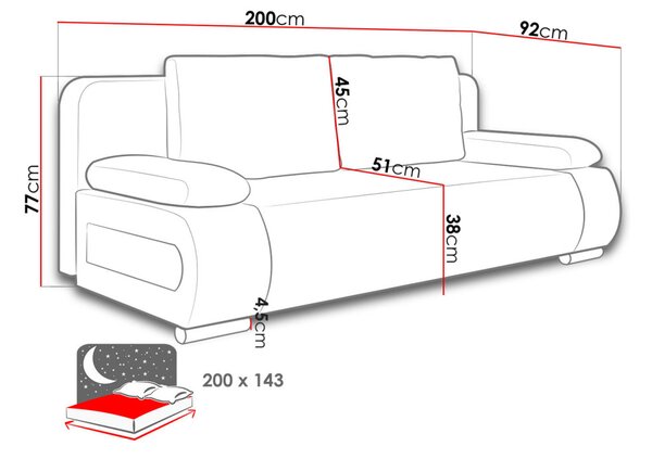 Καναπές - κρεβάτι Mena με αποθηκευτικό χώρο , 200x92x77cm, Μπεζ - PL6282