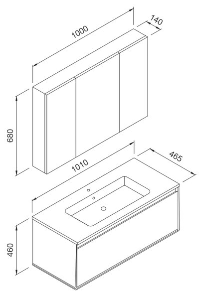 Πάγκος BELLA Ανθρακί MDF 18mm Λάκα 100 S3BBEL100ANM101x46.5x46cm