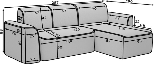 Γωνιακός καναπές Umbert-Mple-Αριστερή - 287.00Χ190.00Χ88.00cm