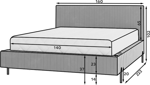 Επενδυμένο κρεβάτι Prallo-Ladi-140 x 200 - 160.00Χ222.00Χ102.00cm