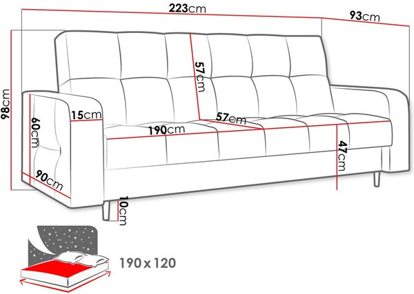 Καναπές - κρεβάτι Scarlet τριθέσιος-Prasino - 223.00Χ93.00Χ98.00cm