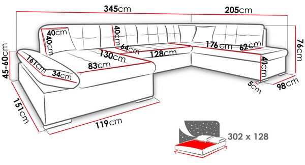 Γωνιακός καναπές Bergen-Αριστερή-Mple - 345.00Χ205.00Χ76.00cm