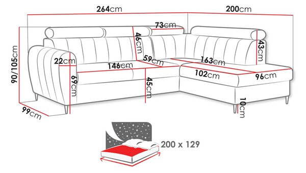 Γωνιακός καναπές Forio L-Keramidi-Δεξιά - 264.00Χ200.00Χ105.00cm