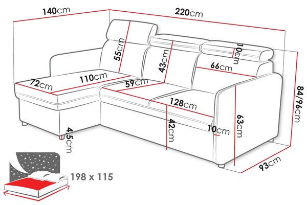 Γωνιακός καναπές Barcelo mini-Gkri - 220.00Χ140.00Χ96.00cm