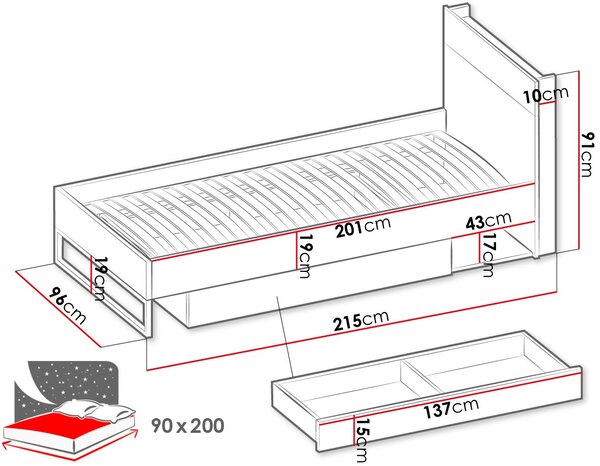 Κρεβάτι Teen Flex-120 x 200 εκ. - 215.00Χ126.00Χ91.00cm