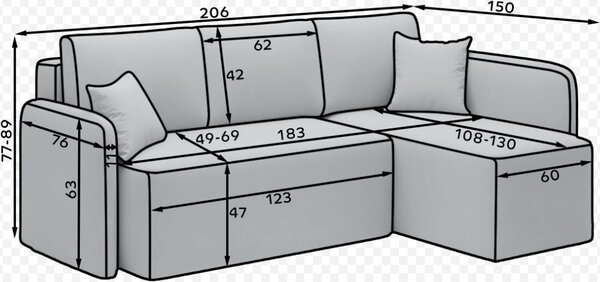 Γωνιακός καναπές Handy-Kafe-Αριστερή - 206.00Χ150.00Χ89.00cm