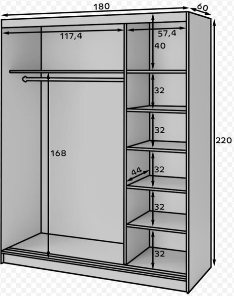 Ντουλάπα συρόμενη Svole III - 180.00Χ60.00Χ220.00cm