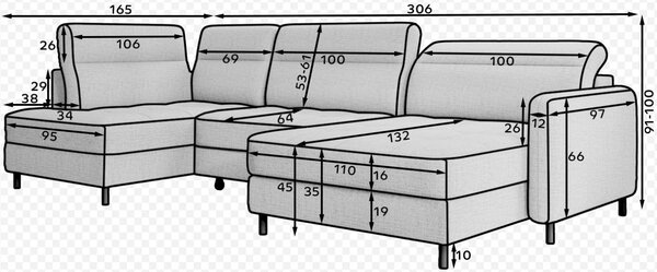 Γωνιακός καναπές Tobe-Gkri Skouro-Δεξιά - 306.00Χ165.00Χ100.00cm