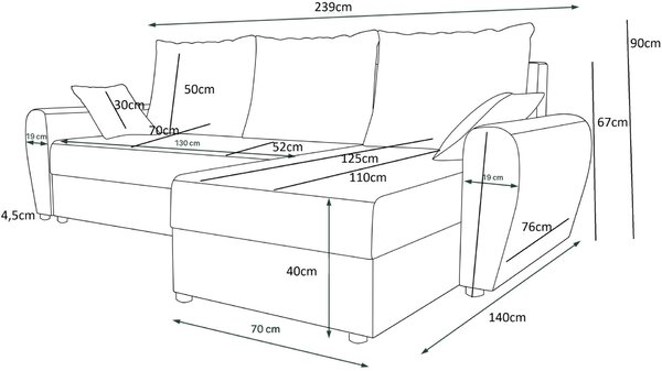 Γωνιακός καναπές Figar-Kafe-Mpez - 237.00Χ144.00Χ90.00cm