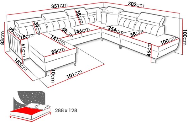 Γωνιακός καναπές Baltico IX-Δεξιά-Kafe - 351.00Χ302.00Χ100.00cm