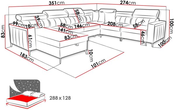 Γωνιακός καναπές Baltico VII-Δεξιά-Mple - 351.00Χ274.00Χ100.00cm