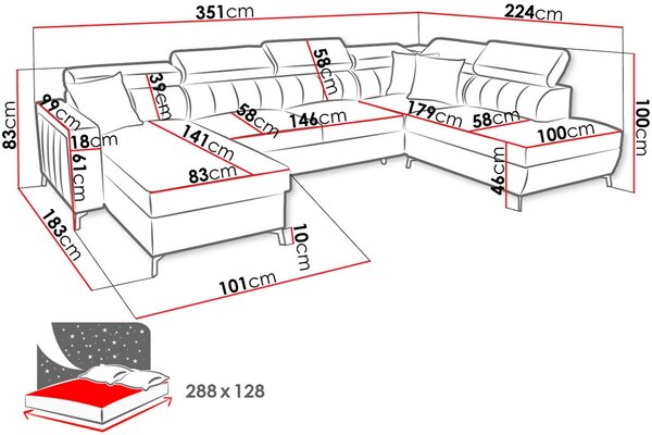 Γωνιακός καναπές Baltico VI-Αριστερή-Roz - 351.00Χ224.00Χ100.00cm