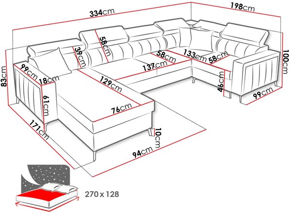 Γωνιακός καναπές Baltico V Mini-Δεξιά-Roz - 334.00Χ198.00Χ100.00cm