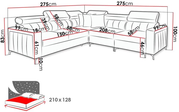 Γωνιακός καναπές Baltico IV-Δεξιά-Kafe - 275.00Χ275.00Χ100.00cm