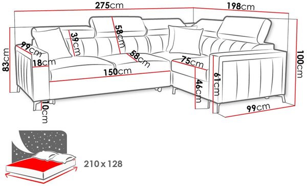 Γωνιακός καναπές Baltico II-Δεξιά-Gkri - 275.00Χ198.00Χ100.00cm