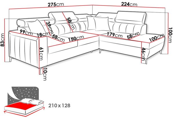 Γωνιακός καναπές Baltico III Maxi-Αριστερή-Roz - 275.00Χ224.00Χ100.00cm