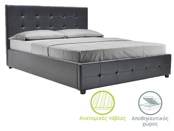 Κρεβάτι διπλό με αποθηκευτικό χώρο 160x200 cm Roi 146 Μαύρο Ματ