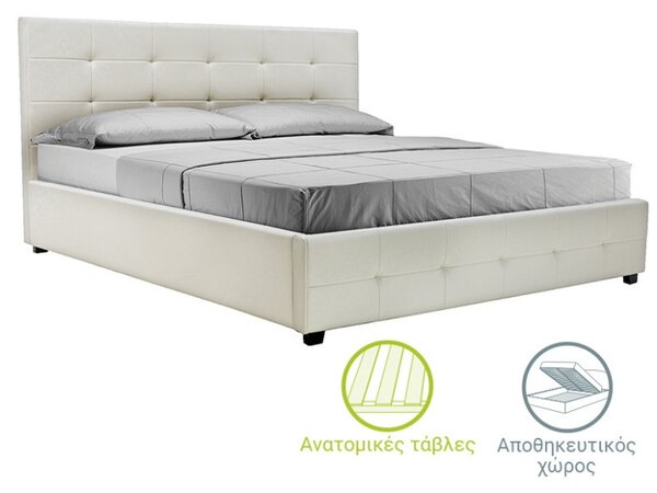 Κρεβάτι διπλό με αποθηκευτικό χώρο 160x200 cm Roi 145 Λευκό ματ