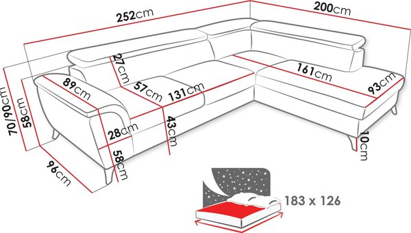 Γωνιακός καναπές Aldeia-Mpez-Δεξιά - 252.00Χ200.00Χ90.00cm