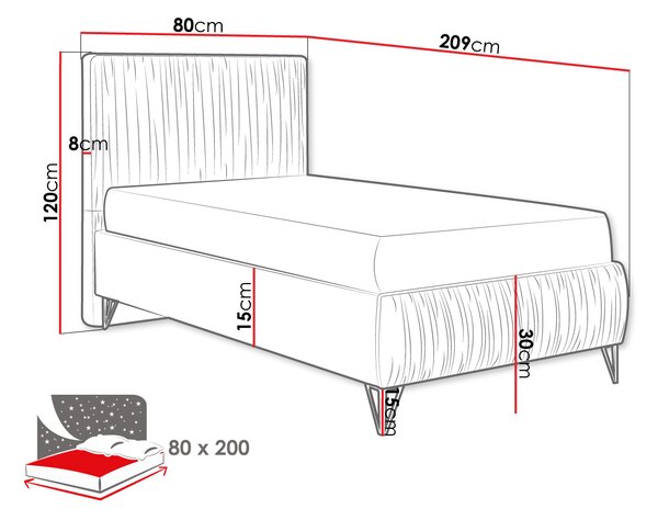 Επενδυμένο κρεβάτι Mars mini-Gkri Anoixto-80 x 200 - 80.00Χ209.00Χ120.00cm