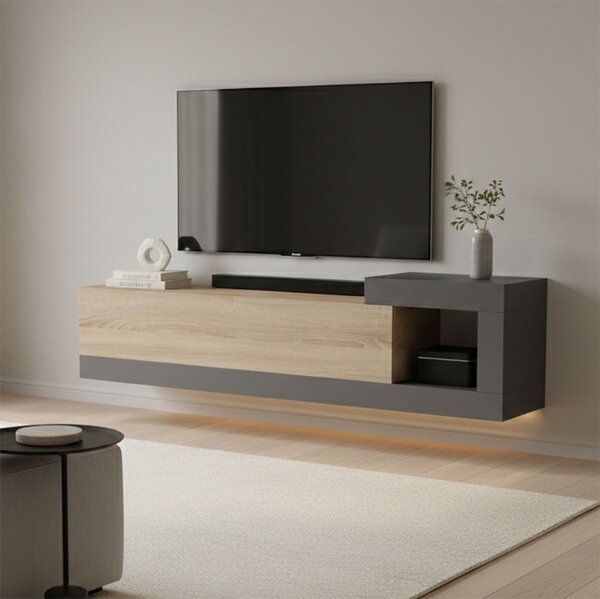 Κρεμαστό Έπιπλο TV, Flato, Ανθρακί, 150x29.5x38.5 cm