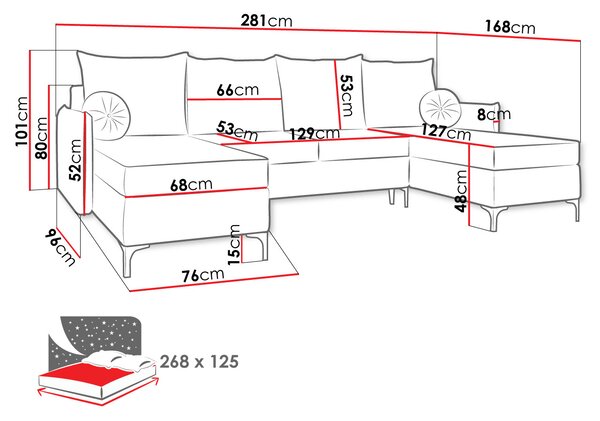 Γωνιακός καναπές Leon U-Mple - 281.00Χ168.00Χ101.00cm