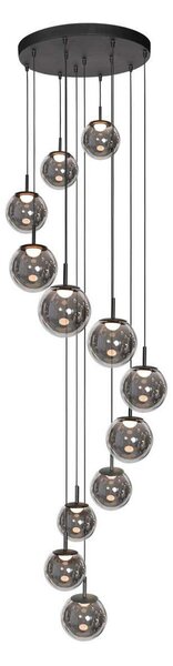 Steinhauer LED κρεμαστή λάμπα Bollique, 12 φλόγες. Στρογγυλή, μαύρη, γυαλί, ρυθμιζόμενος, Μαύρο, Σαλόνι / τραπεζαρία, Γυαλί, Σφαίρα