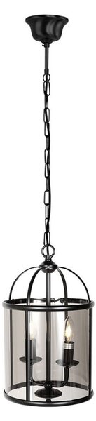 Steinhauer Κρεμαστό φωτιστικό Pimpernel, Ø 23 cm, μαύρο, γυαλί καπνιστό γκρι, ρυθμιζόμενος, Μαύρο, Διάδρομος, Μέταλλο, Αντίκα