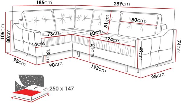 Γωνιακός καναπές Akita L-Δεξιά-Gkri Skouro - 289.00Χ185.00Χ105.00cm