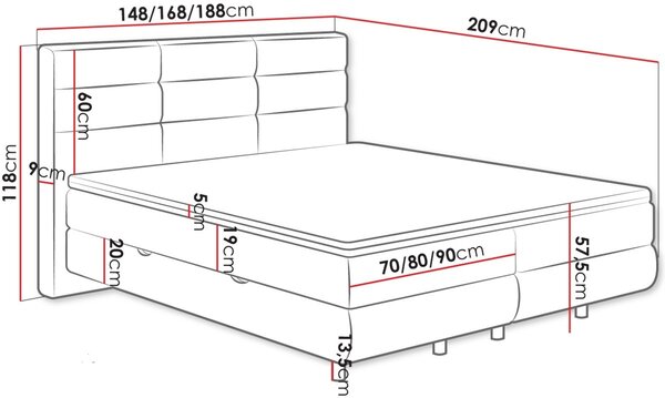 Επενδυμένο κρεβάτι Symphony-Gkri-140 x 200 - 148.00Χ209.00Χ118.00cm