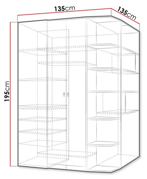 Γωνιακή ντουλαπα TABLO TA1-Gkri - 135.00Χ135.00Χ195.00cm