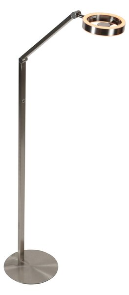 Steinhauer Λάμπα δαπέδου LED Ringlux χρώματος χάλυβα, μέταλλο, 2.700 K, ρυθμιστής έντασης, ρυθμιζόμενος, Μεταλλικό, Σαλόνι / τραπεζαρία, Μέταλλο, σύγχρονο