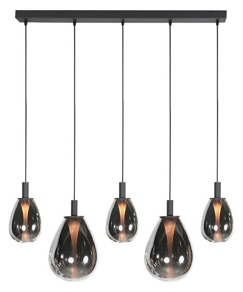 Mexlite Κρεμαστό φωτιστικό LED Glimsy, 115 cm μαύρο/καπνιστό γκρι γυαλί, 5 φώτα., ρυθμιζόμενος, Γκρι, Σαλόνι / τραπεζαρία, Γυαλί