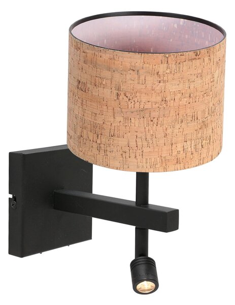 Steinhauer Φωτιστικό τοίχου Stang, μαύρο/καφέ LED φως ανάγνωσης Ύψος 27 cm Φελλός, Μαύρο, Σαλόνι / τραπεζαρία, Μέταλλο, σύγχρονο, Φως ανάγνωσης