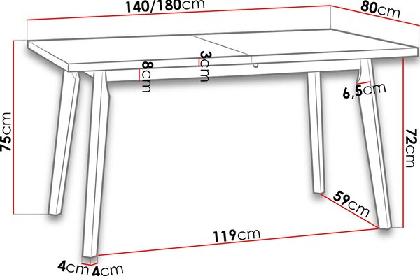 Επεκτεινόμενο τραπέζι Anslo V - Fusiko-Mavro - 140.00Χ80.00Χ75.00cm