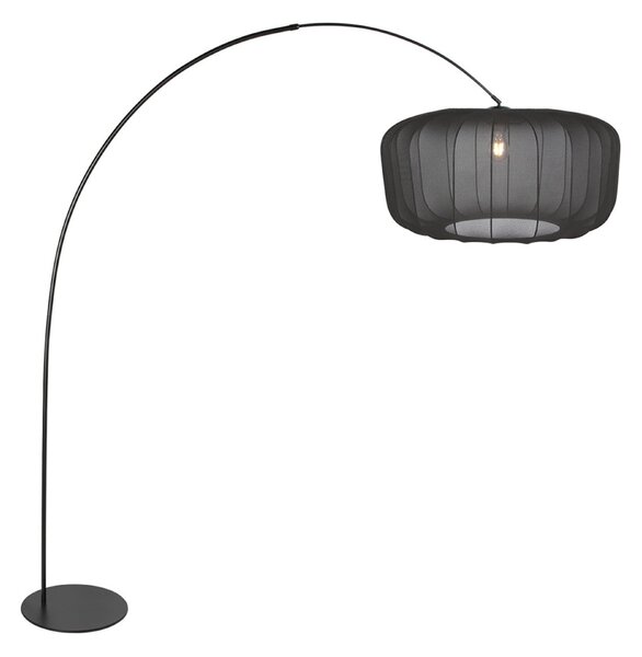 Anne Light Φωτιστικό Curve, μαύρο, καπέλο από μαύρο νάιλον, Ø 60 cm, Μαύρο, Σαλόνι / τραπεζαρία, Μέταλλο, σύγχρονο