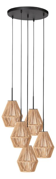 Anne Light Φωτιστικό οροφής Ropex 4526, 5 λαμπτήρες, στρογγυλό, μαύρο, καλώδιο καφέ, ρυθμιζόμενος, Καφέ / Σκουριάς, Σαλόνι / τραπεζαρία, Μέταλλο