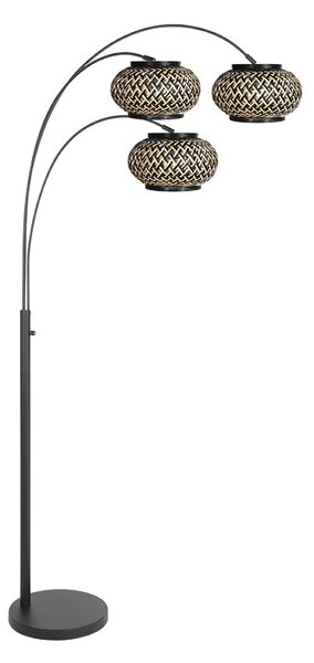 Steinhauer Φωτιστικό δαπέδου Nox Light με 3 λάμπες, μαύρο, πλέξη από μπαμπού, E27, Μαύρο, Σαλόνι / τραπεζαρία, Μέταλλο